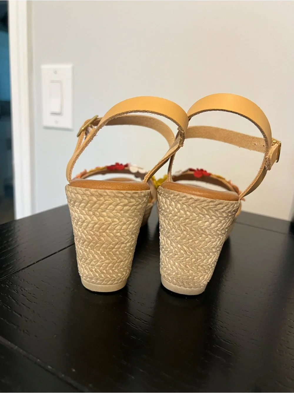 Floral Multi-Color Leather Wedge Sandals - Women
